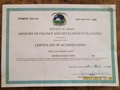Press Release: Uniting Distant Stars is now an accredited NGO in Liberia